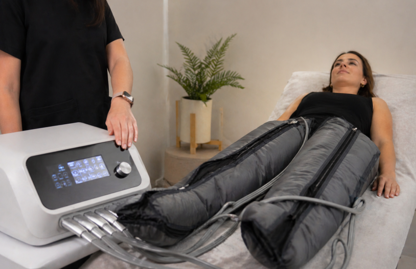Tratamiento de presoterapia en clínica de fisioterapia