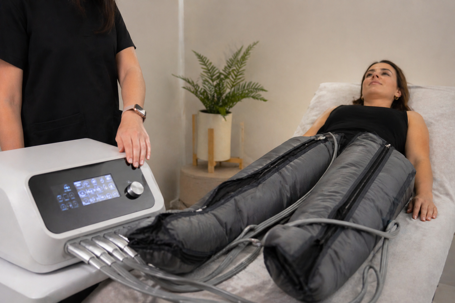 Tratamiento de presoterapia en clínica de fisioterapia